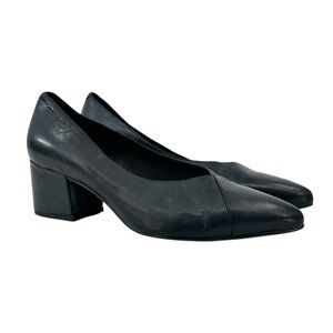 Vagabond Mya Heels - Black Minimal Pointed Toe Leather Block Heel Pumps sz 37